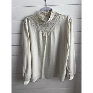 VTG KB Lawrence By Crystal Kobe 16 Womans Blouse‎  Embroidered Ivory 0353